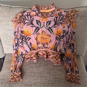 FARM Rio Floral Blouse - Pink and Orange